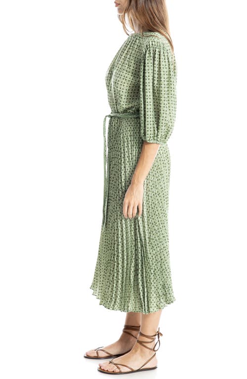 Max Studio Satin Puff Sleeve Midi Dress In Sge/olv Clvr Petals
