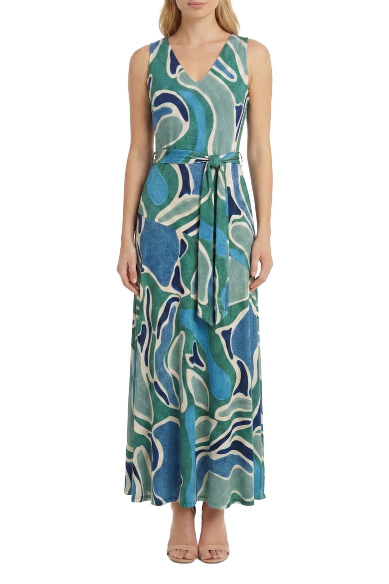 Asymmetric Maxi Dress, Main, color, ANTIQUE GREEN/ AEGEAN BLUE