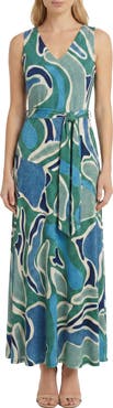 London Times Asymmetric Maxi Dress