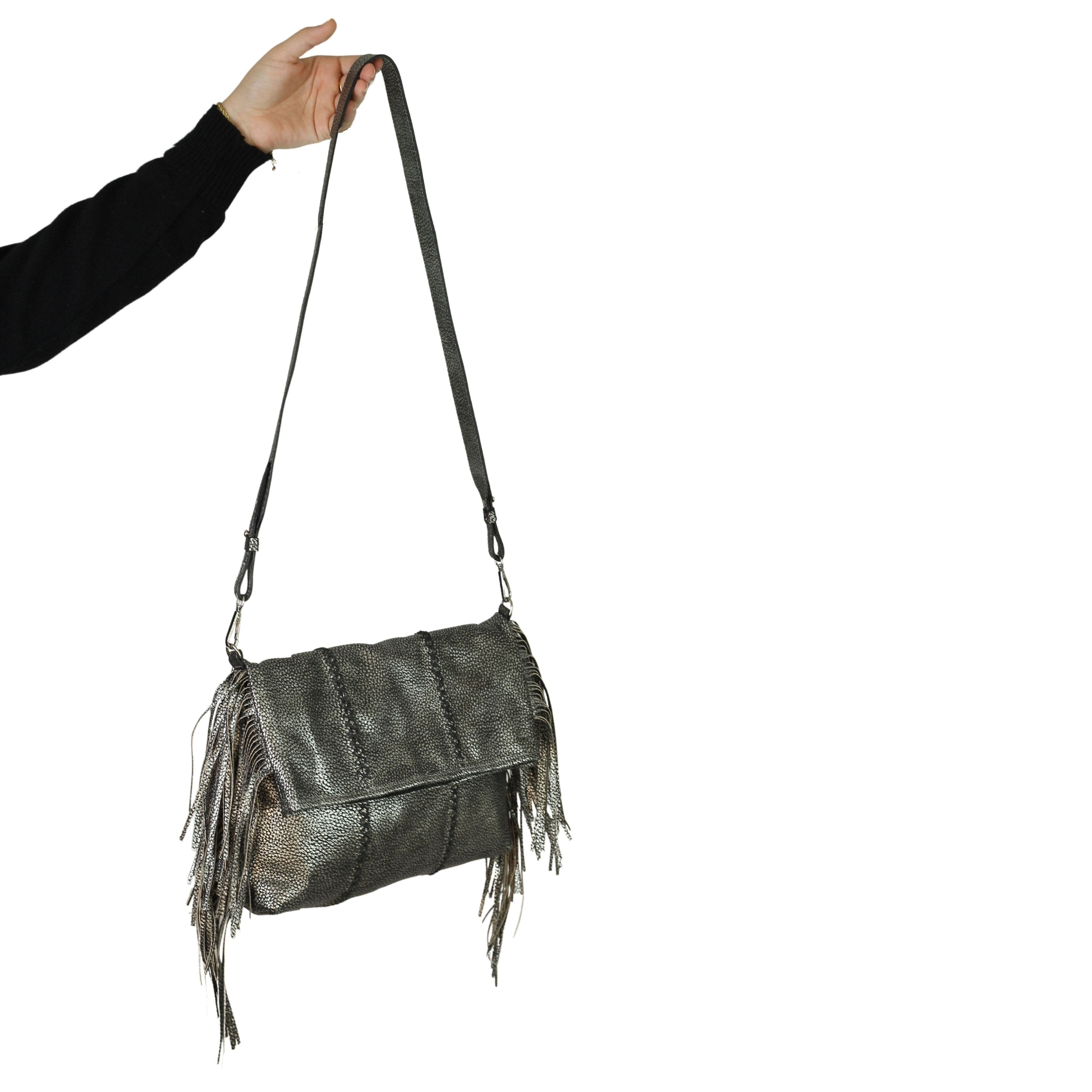 Medium Fringe Leather Crossbody Messenger, Alternate, color, Roman Chrome