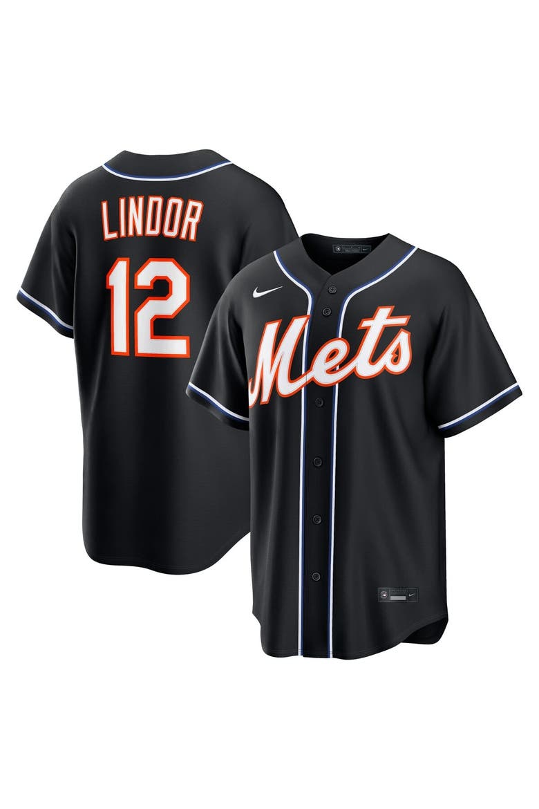 Men's Nike Francisco Lindor New York Mets Fashion Replica Black Out Jersey, Main, color, Black