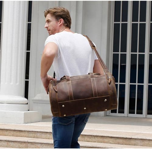 Steel Horse Leather The Wainwright Weekender | Round Vintage Leather Weekender In Dark Brown