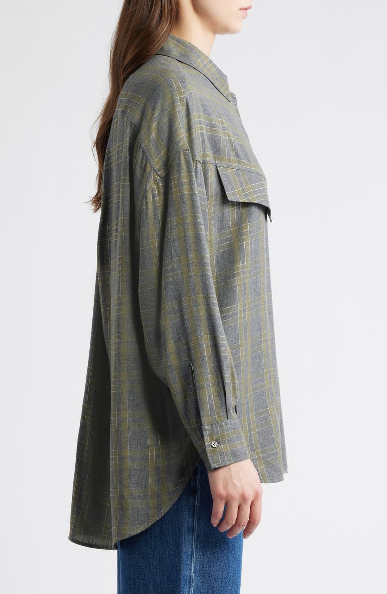 BOSS Orange Bostaffa Metallic Plaid Woven Shirt, Alternate, color, Green Multi