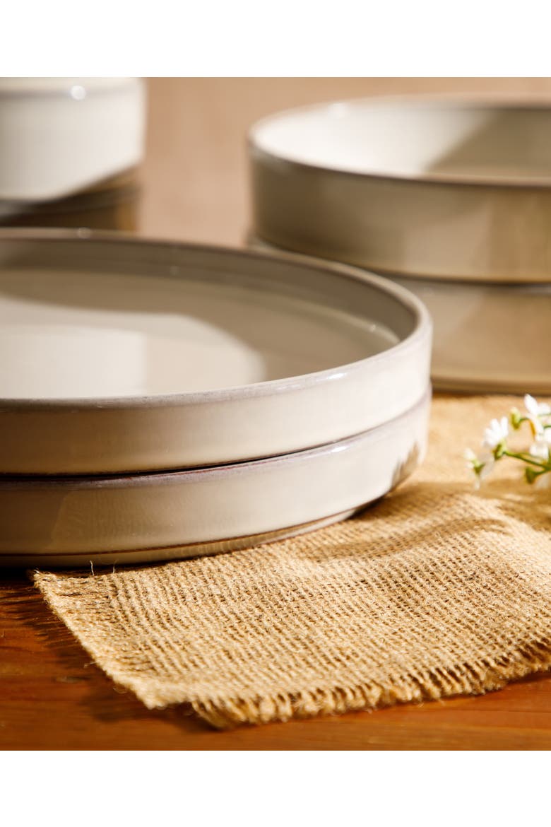 Santorini Mist 16 Piece Terracotta Reactive Glaze Plates and Bowls Dinnerware Set, Alternate, color, Moonstone White