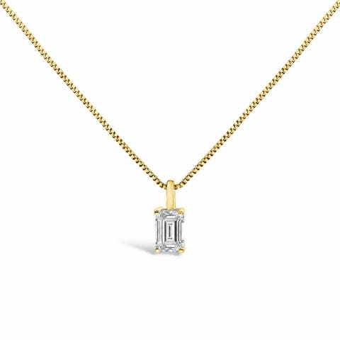 14k Gold 1.0 Cttw Lab Grown Emerald Cut Solitaire Diamond Pendant Necklace