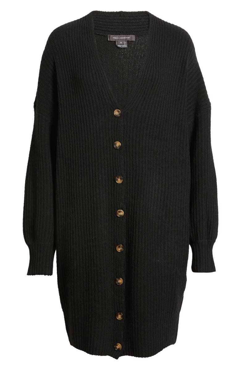 French Connection Babysoft Rib Button Front Long Sleeve Sweater Dress, Alternate, color, 01-Black