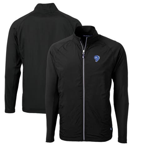 Men's Cutter & Buck Black Los Angeles Rams Adapt Eco Knit Hybrid Recycled Big & Tall Full-Zip Throwback Jacket