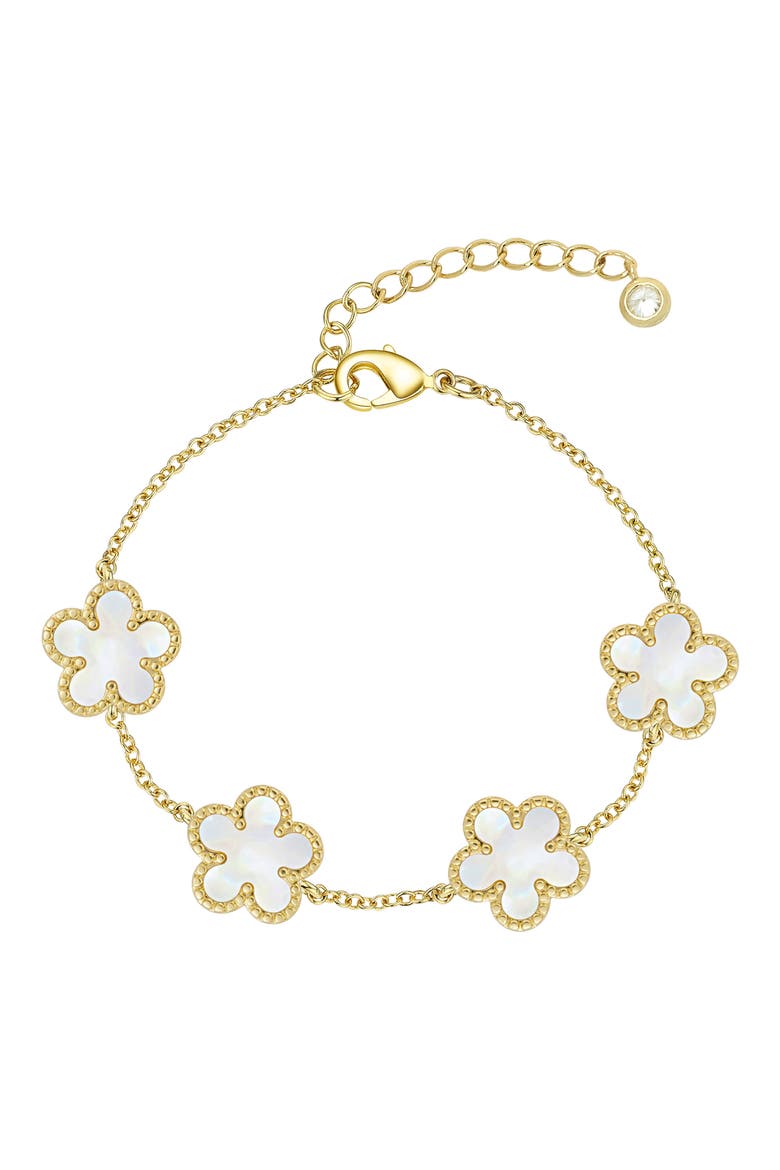 Mother of Pearl Flower Bracelet, Main, color, GOLD