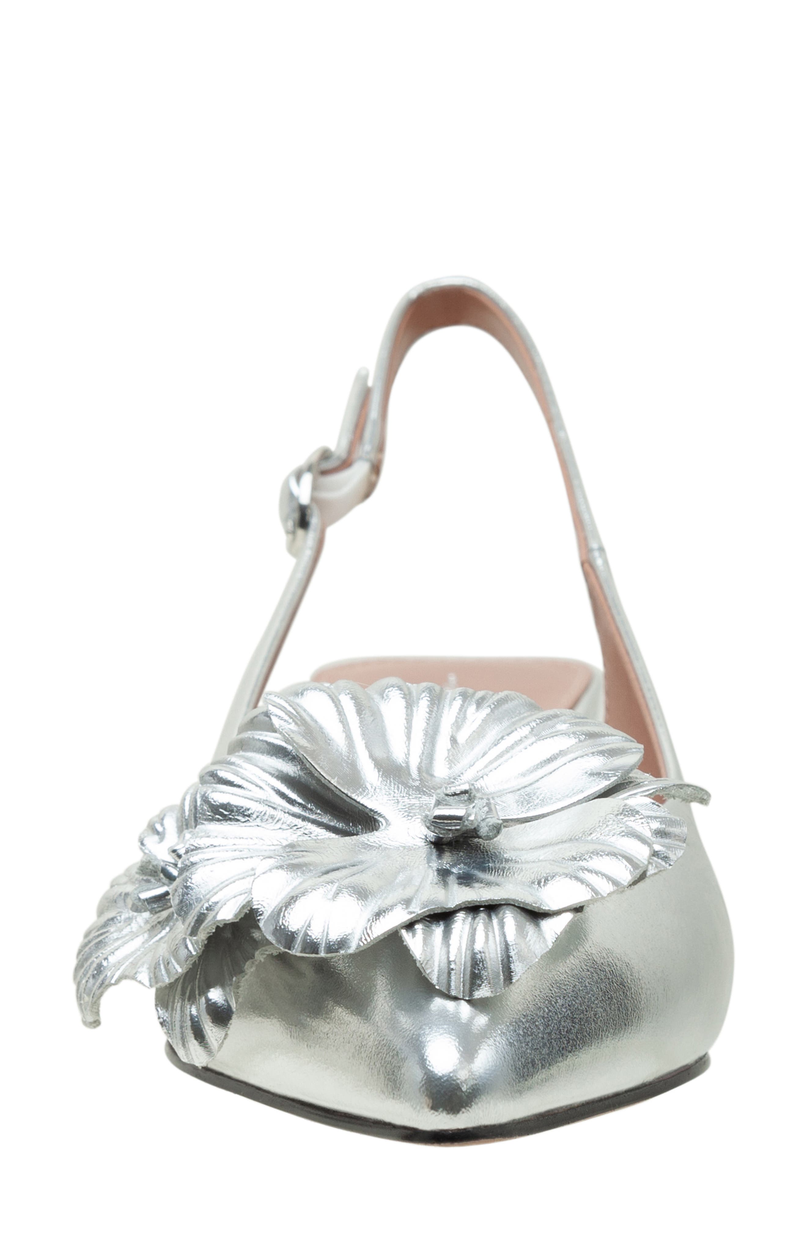 Linea Paolo Castiel Slingback Pointed Toe Kitten Heel Pump, Alternate, color, Silver