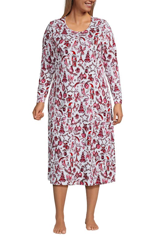 Lands' End Cotton Long Sleeve Midcalf Nightgown In Multi