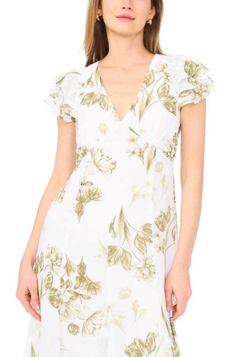 Flutter Sleeve Godet Dress, Alternate, color, GRASSHOPPER GREEN