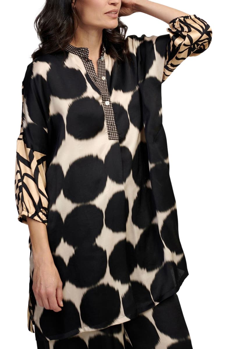 Alembika Serene mixed print tunic with Mandarin collar, Alternate, color, 