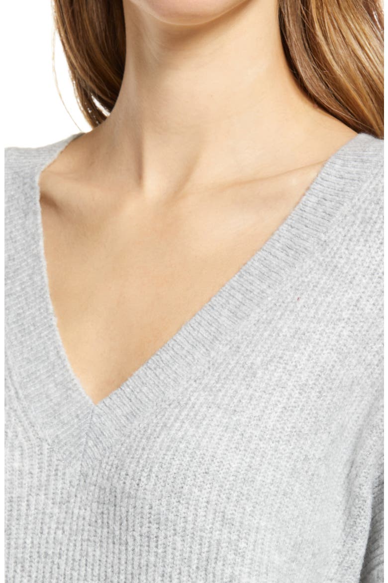 Cozy V-Neck Tunic Sweater, Alternate, color, GREY HEATHER