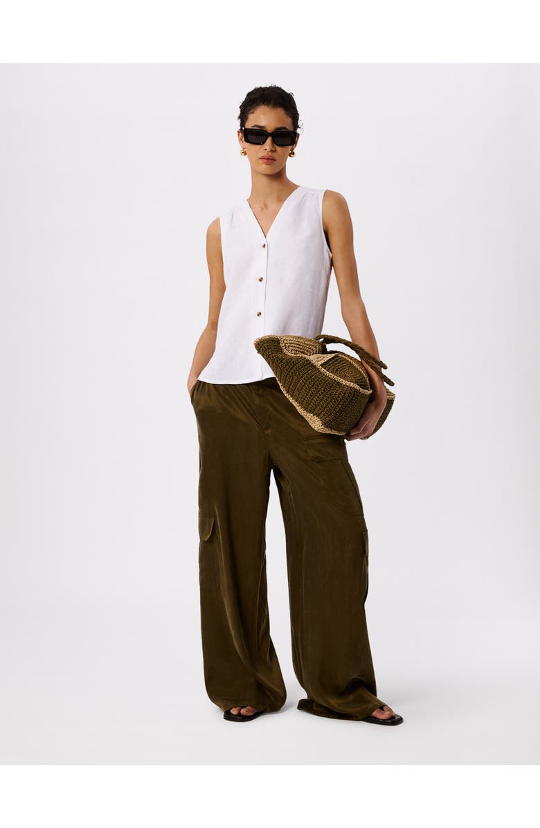 Whistles Laura Linen Button Up Tank Top, Alternate, color, White