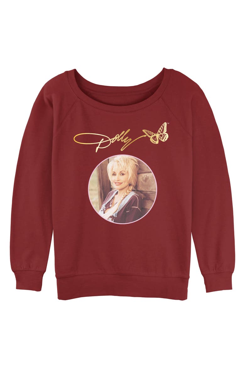 Junior's Golden Signature Portrait Sweatshirt, Main, color, Scarlet