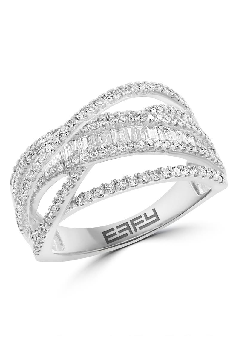 14K White Gold Diamond Openwork Crossover Ring, Main, color, 14K Gold