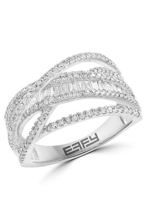14K White Gold Diamond Openwork Crossover Ring
