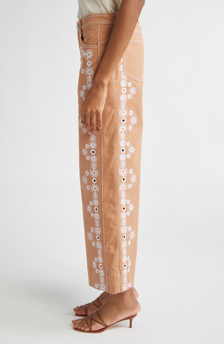 Cinq à Sept Mazie Eyelet Detail Stretch Cotton Pants, Alternate, color, Sahara/ White