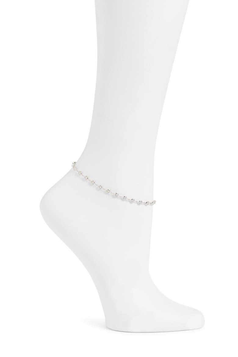 Bezel Set Cubic Zirconia Anklet, Main, color, SILVER