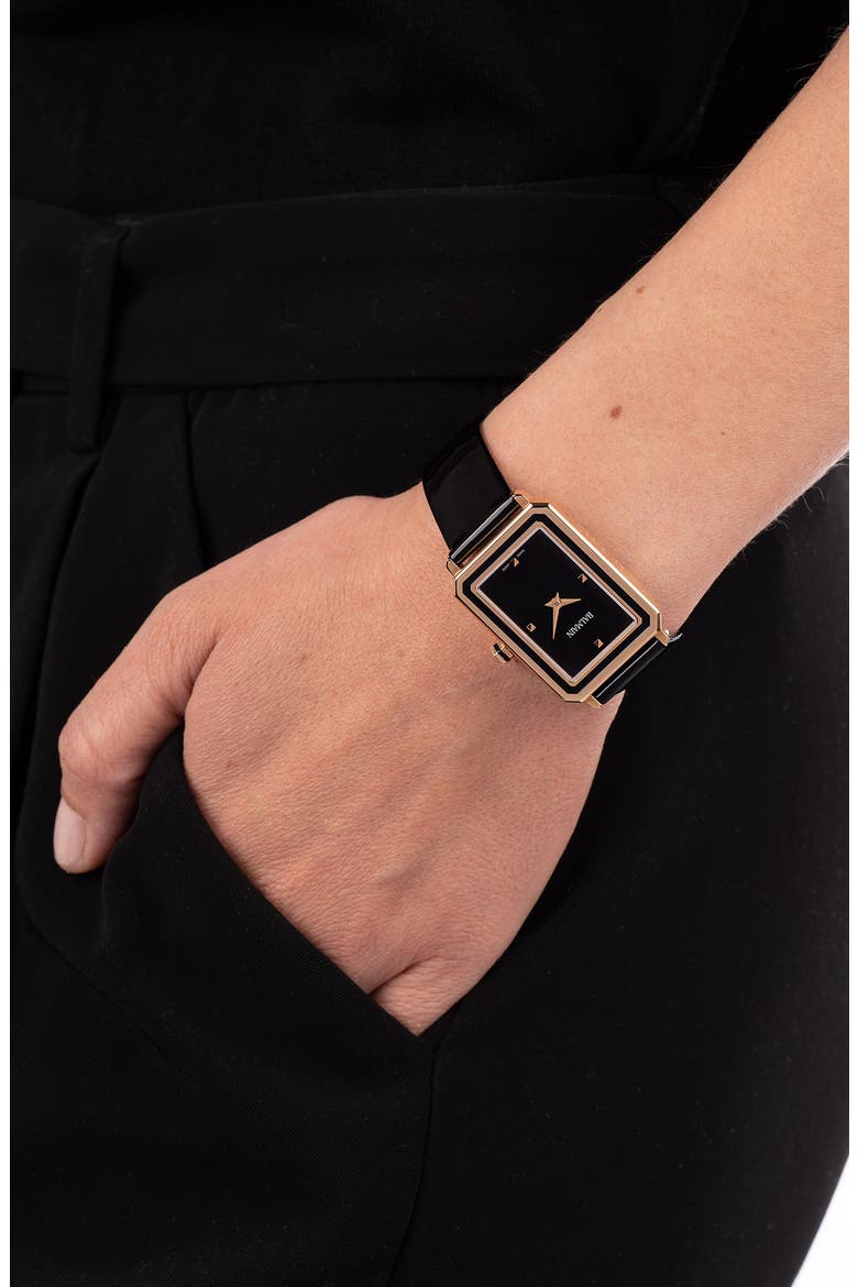 Eirini Leather Strap Watch, 25mm x 33mm, Alternate, color, BLACK