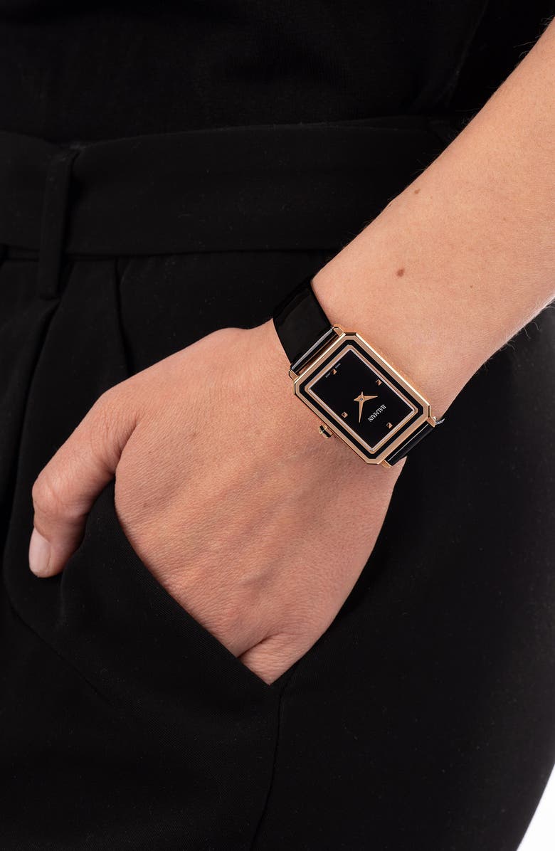 BALMAIN WATCHES Eirini Leather Strap Watch, 25mm x 33mm, Alternate, color, Black