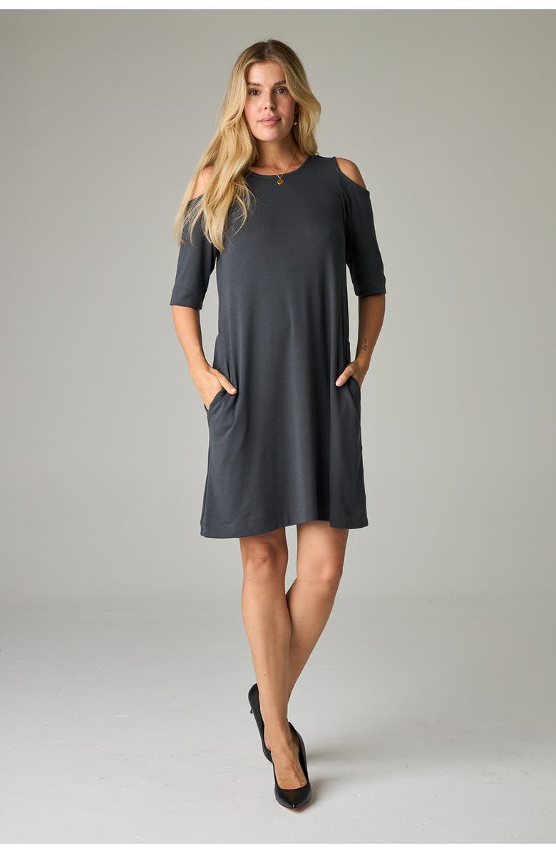 eavolu Caspian Eco-Luxe Rib Cold-Shoulder Tunic/Dress - Ultra-Luxe Flow, Main, color, Slate