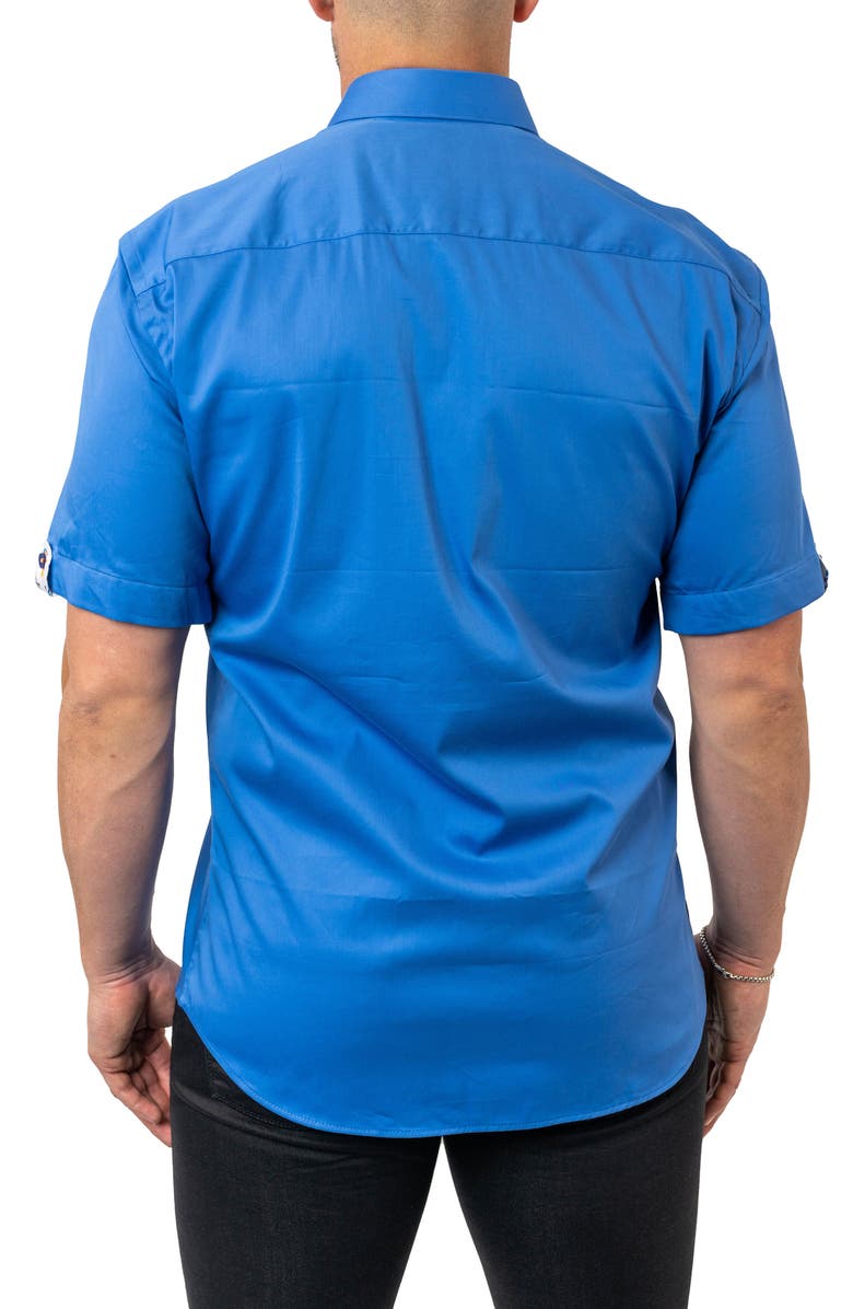 Maceoo Galileo Chefchaouen Blue Contemporary Fit Short Sleeve Button-Up Shirt, Alternate, color, 