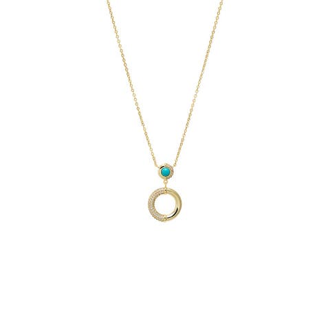 Turquoise CZ Open Circle Pendant Necklace