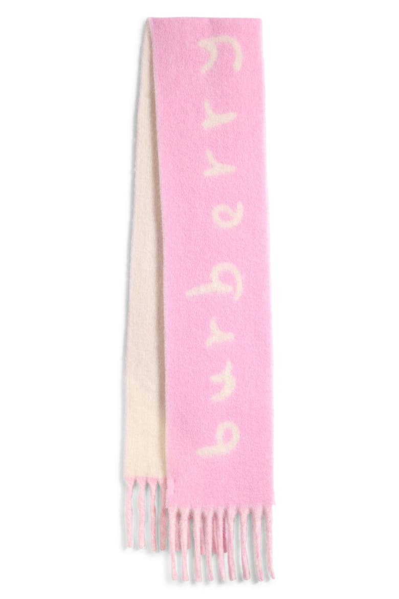 Logo Text Jacquard Reversible Alpaca & Wool Blend Fringe Scarf, Main, color, SUGAR PINK