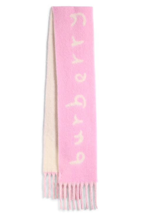 Logo Text Jacquard Reversible Alpaca & Wool Blend Fringe Scarf