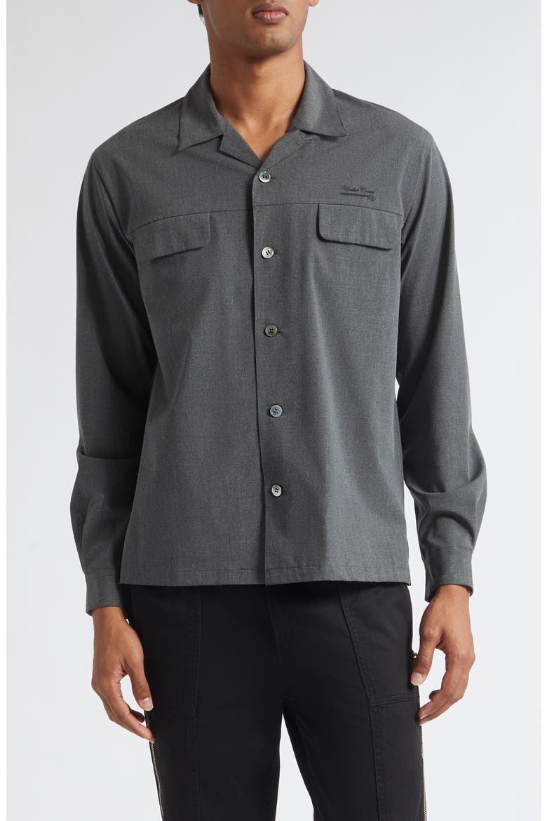 Logo Embroidered Long Sleeve Camp Shirt, Main, color, CHARCOAL