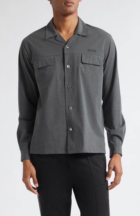 Logo Embroidered Long Sleeve Camp Shirt