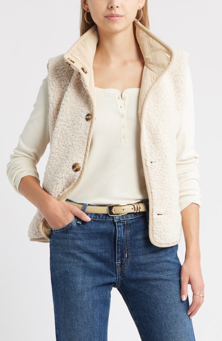 Treasure & Bond Faux Shearling Quilted Reversible Vest, Alternate, color, Beige Castle