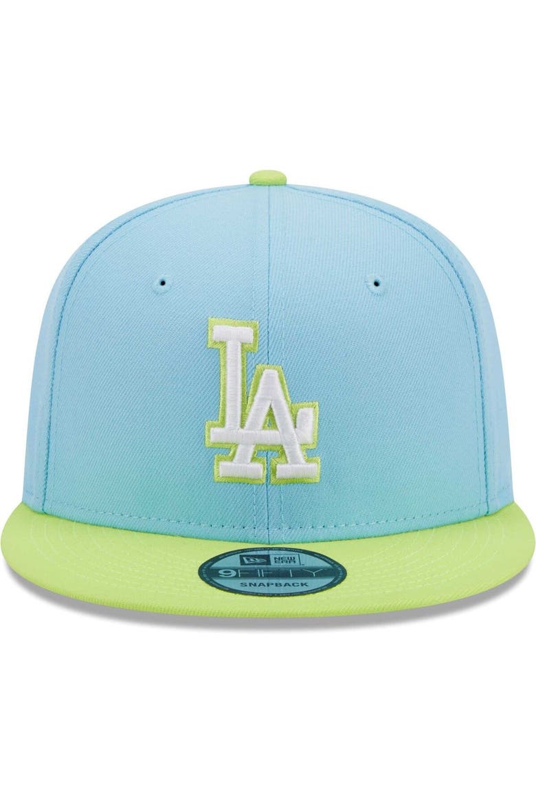 Men's New Era Light Blue/Neon Green Los Angeles Dodgers Spring Basic Two-Tone 9FIFTY Snapback Hat, Alternate, color, Light Blue