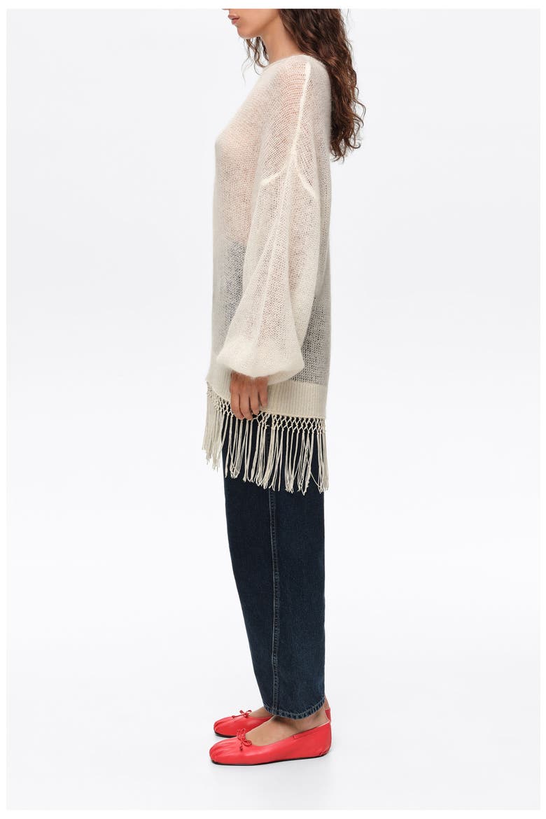 Mohair Sweater with Fringe Hem, Alternate, color, IVORY