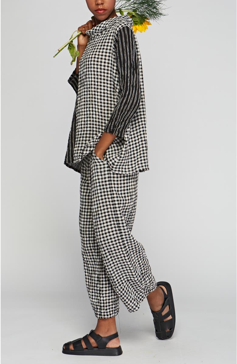 LUUKAA Illustra Checkered And Striped Blended, Gauze Linen Blouse, Alternate, color, Black