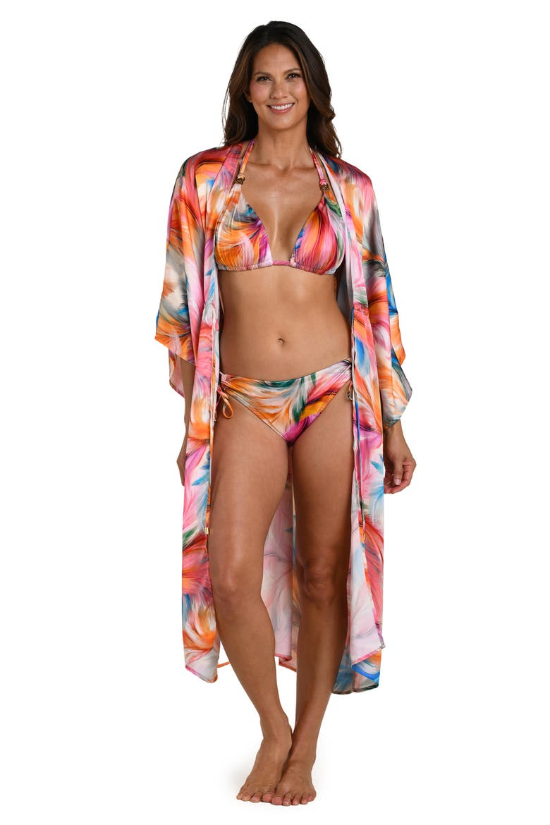 Feathered Print Cover-Up, Alternate, color, PINK MULTI