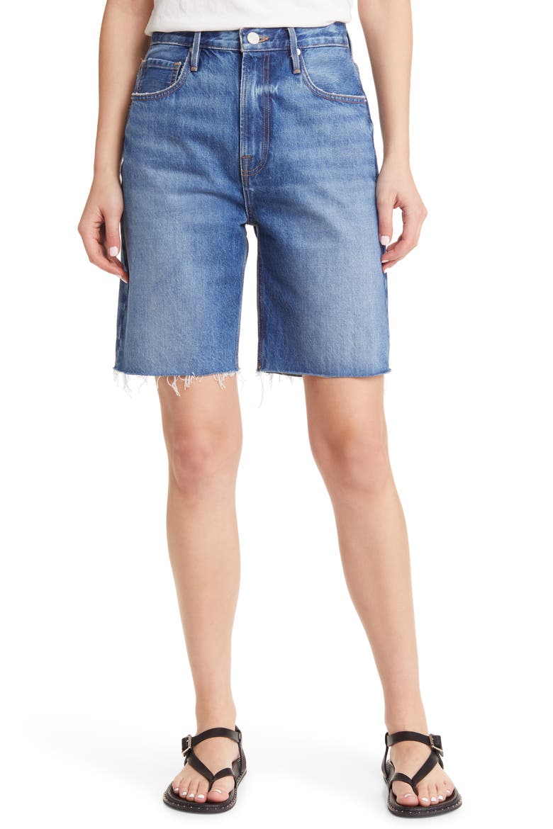 High Waist Denim Bermuda Shorts, Main, color, DEL AMO