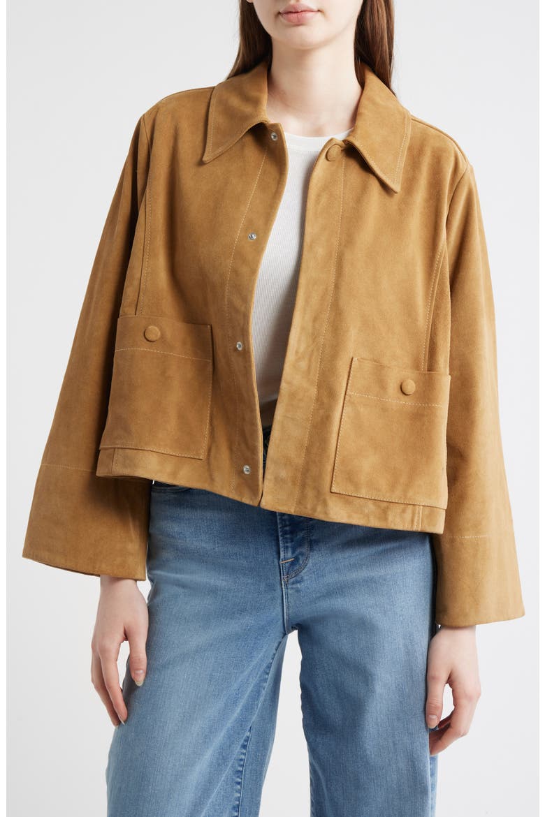 The Mini Suede Swing Jacket, Main, color, LIGHT CAMEL
