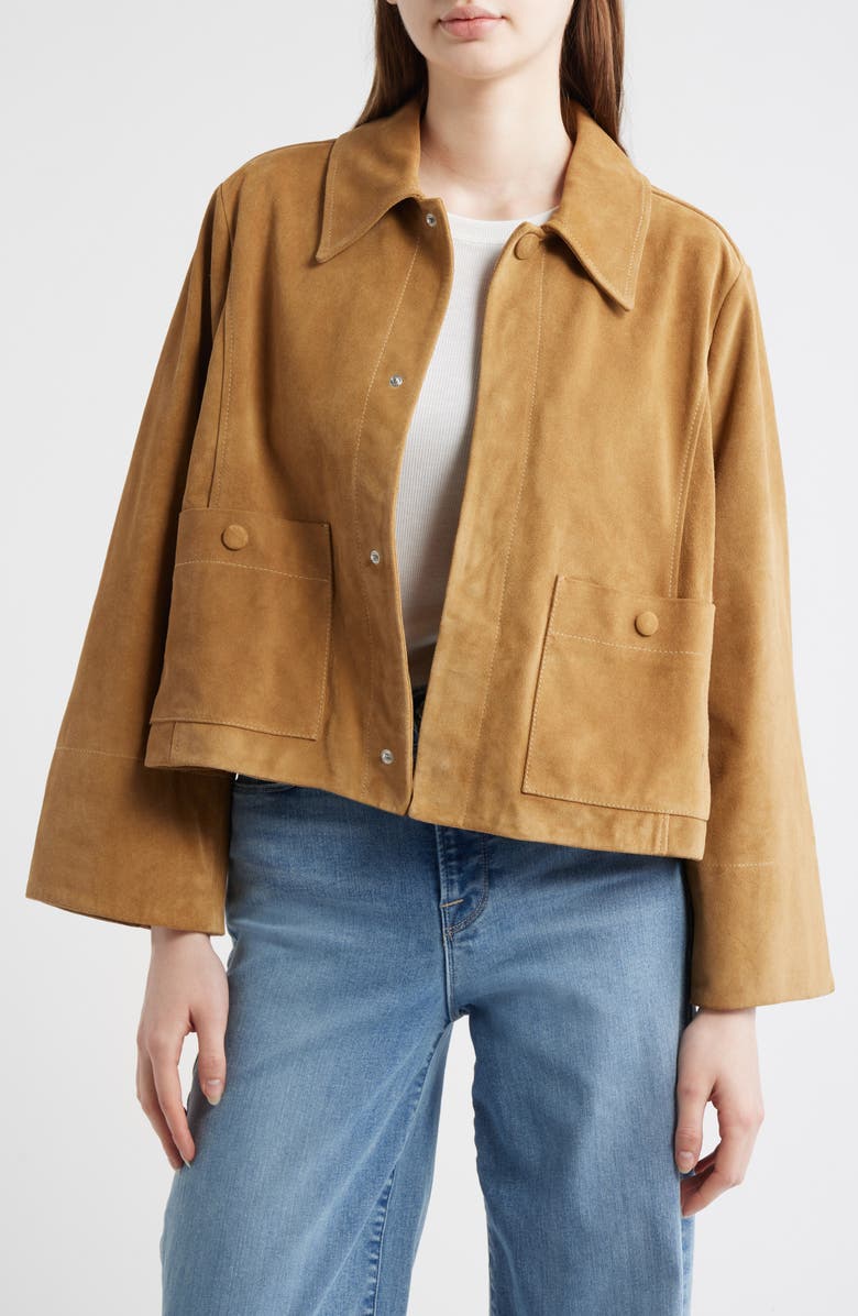 FRAME The Mini Suede Swing Jacket, Main, color, Light Camel
