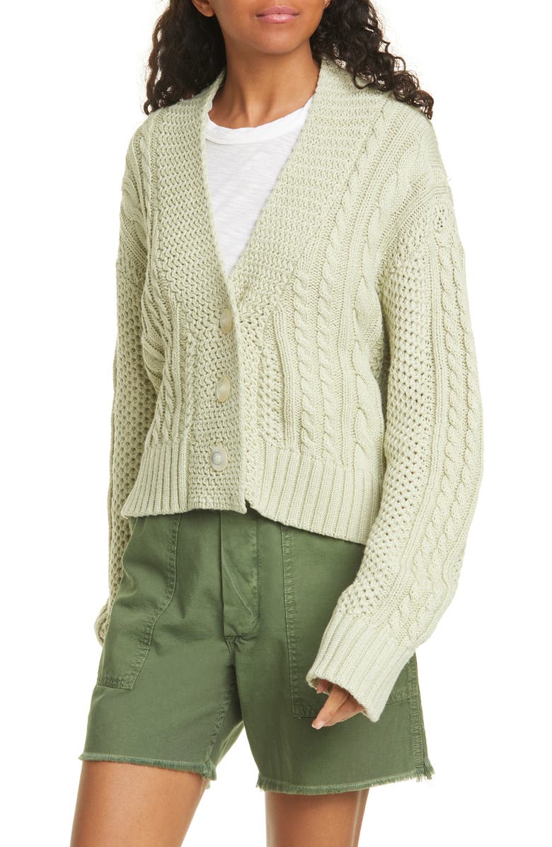 THE GREAT. The Cable Montana Cotton Blend Cardigan, Main, color, 