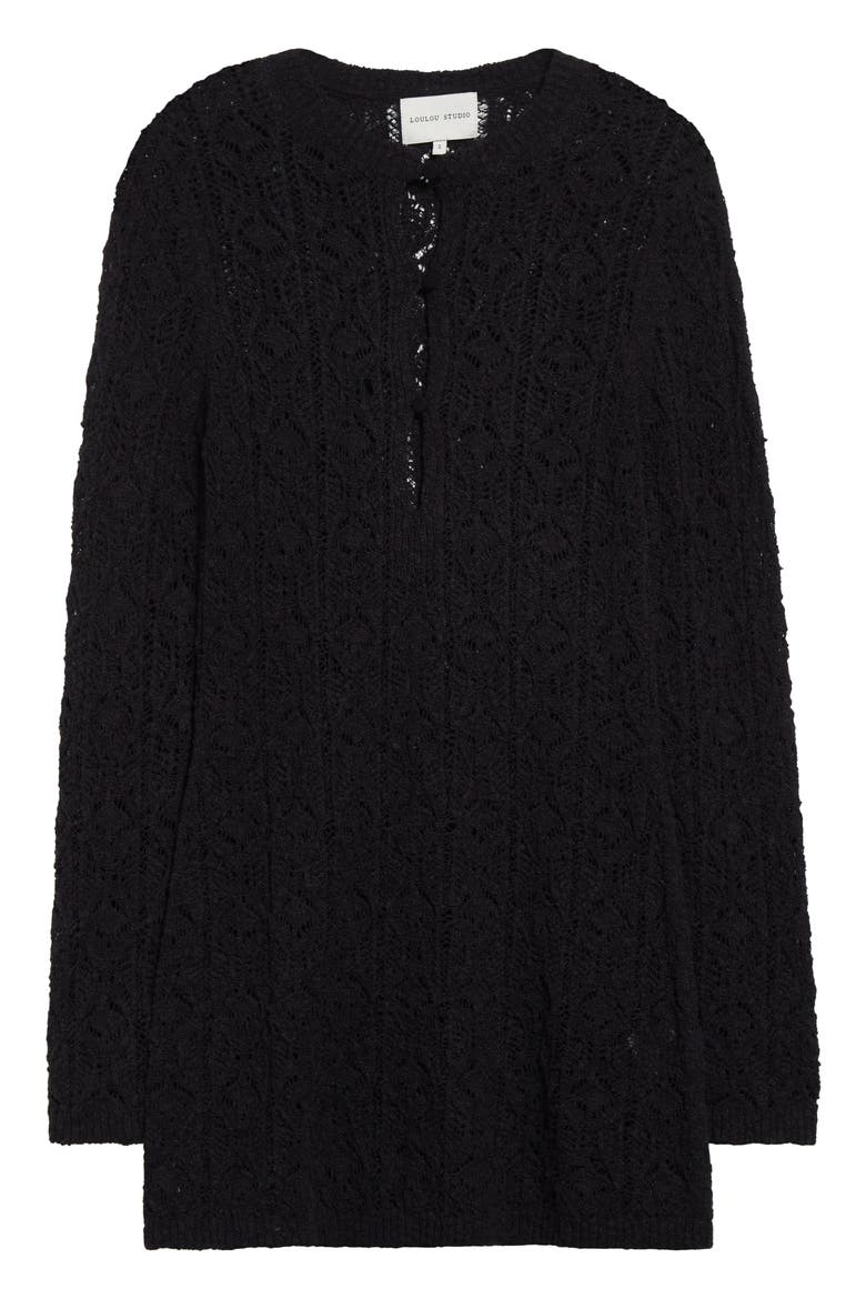 Evan Lace Stitch Long Sleeve Sweater Minidress, Alternate, color, BLACK