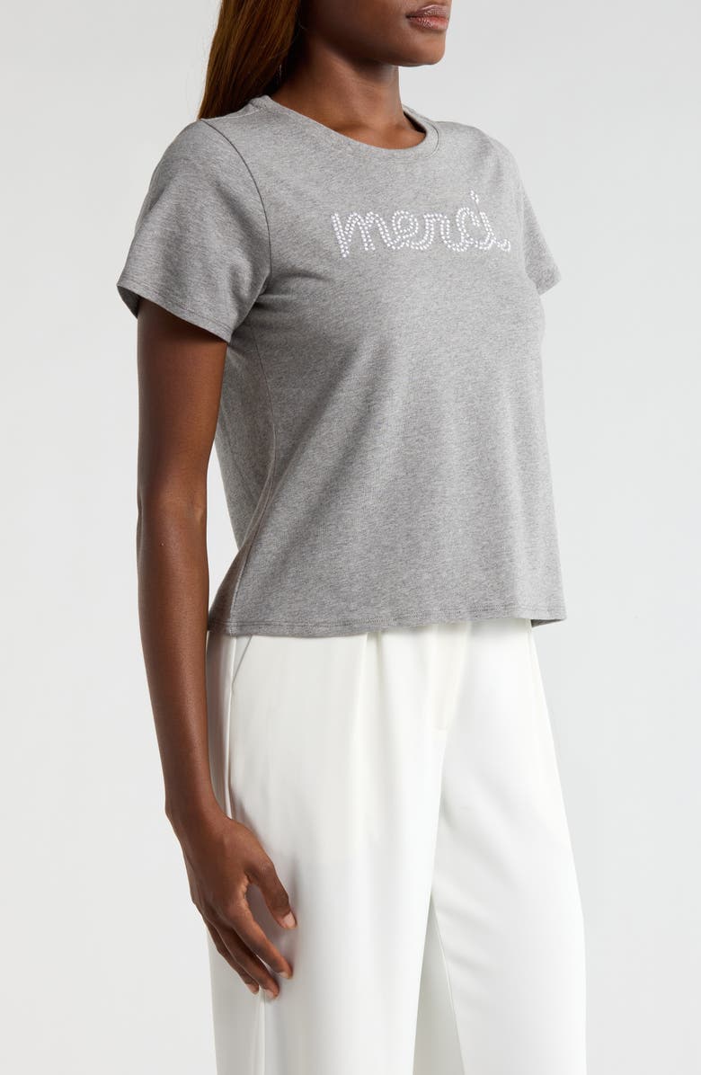 Cinq à Sept Merci Embellished Cotton Graphic T-Shirt, Alternate, color, Heather Grey/ White