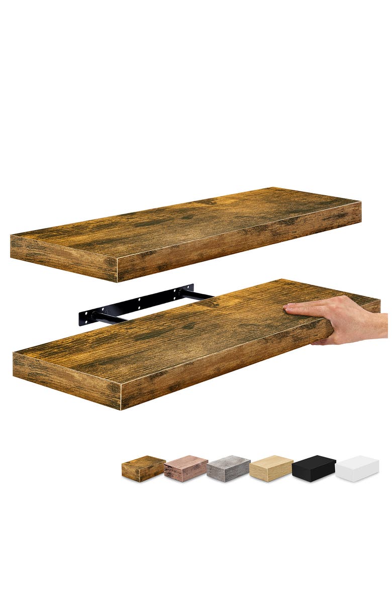 2-Pack 24-Inch Floating Wall Shelves, Alternate, color, BROWN