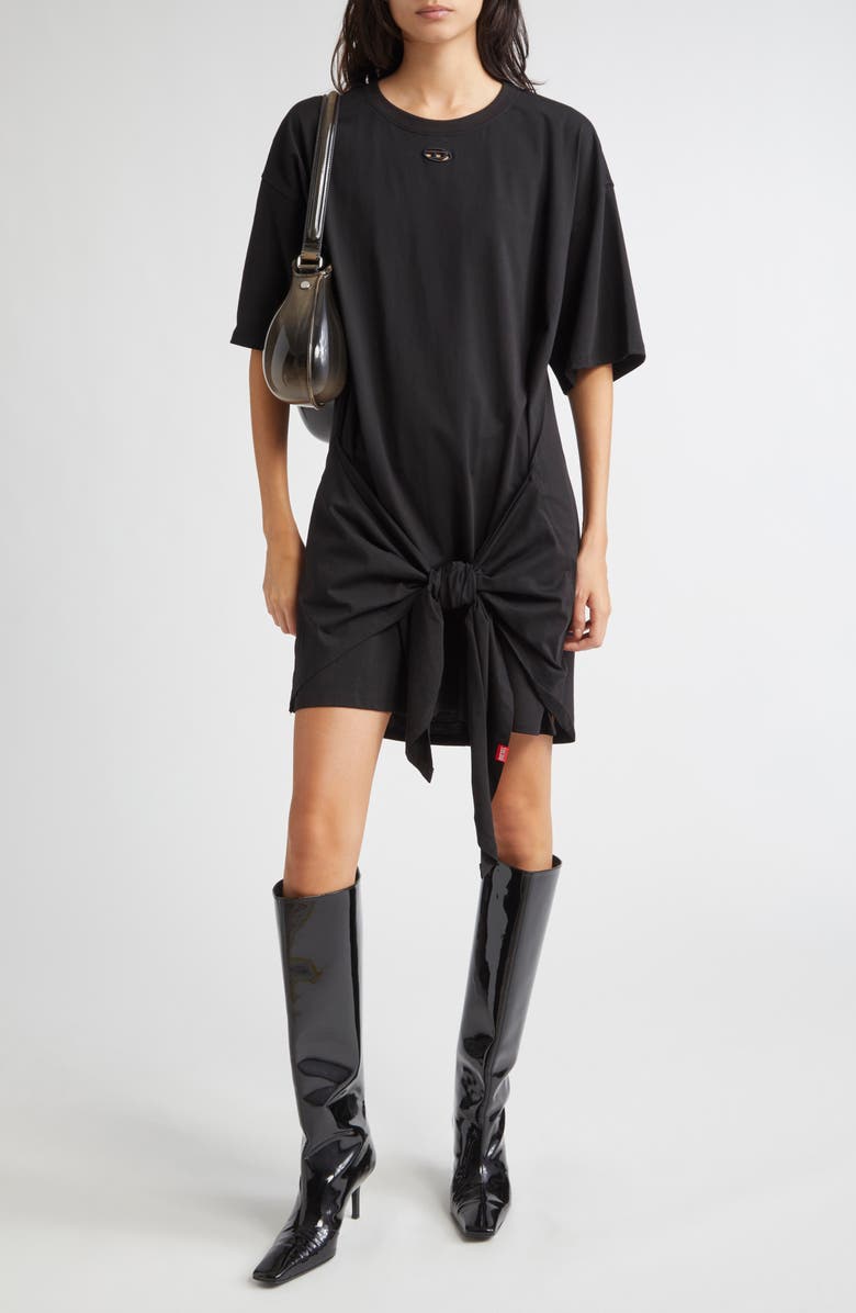 DIESEL<sup>®</sup> Oval D Cutout Tie Waist T-Shirt Dress, Main, color, Deep Black