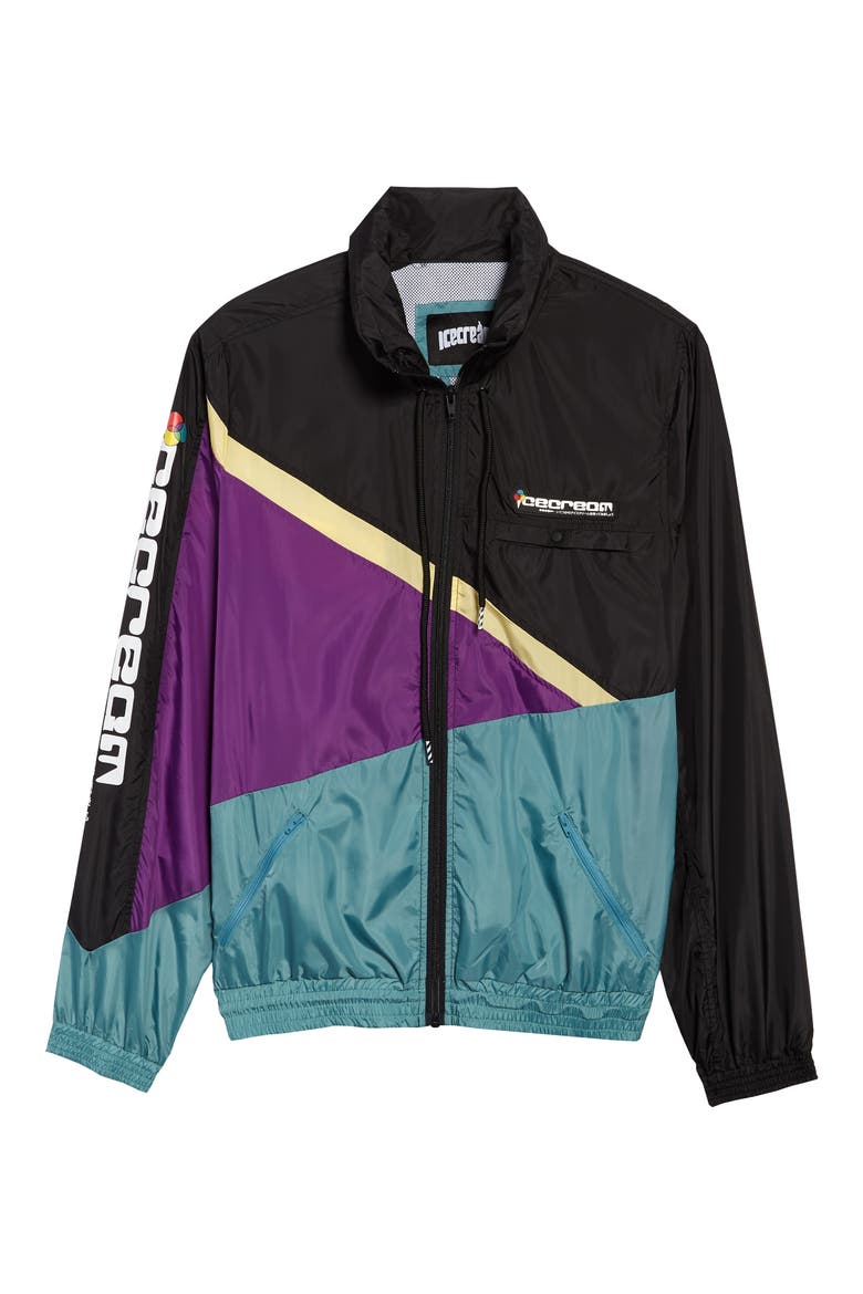 Steamer Asymmetrical Colorblock Hooded Jacket, Main, color, BLACK