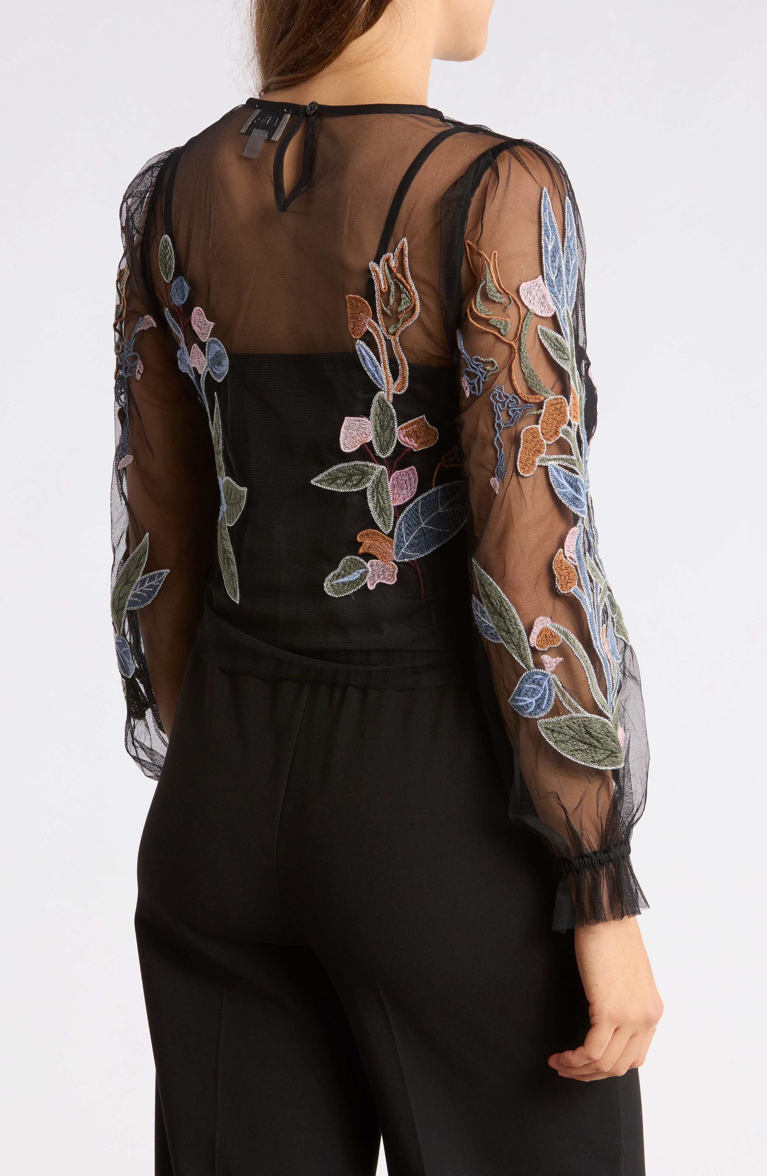 Embroidered Mesh Top with Camisole