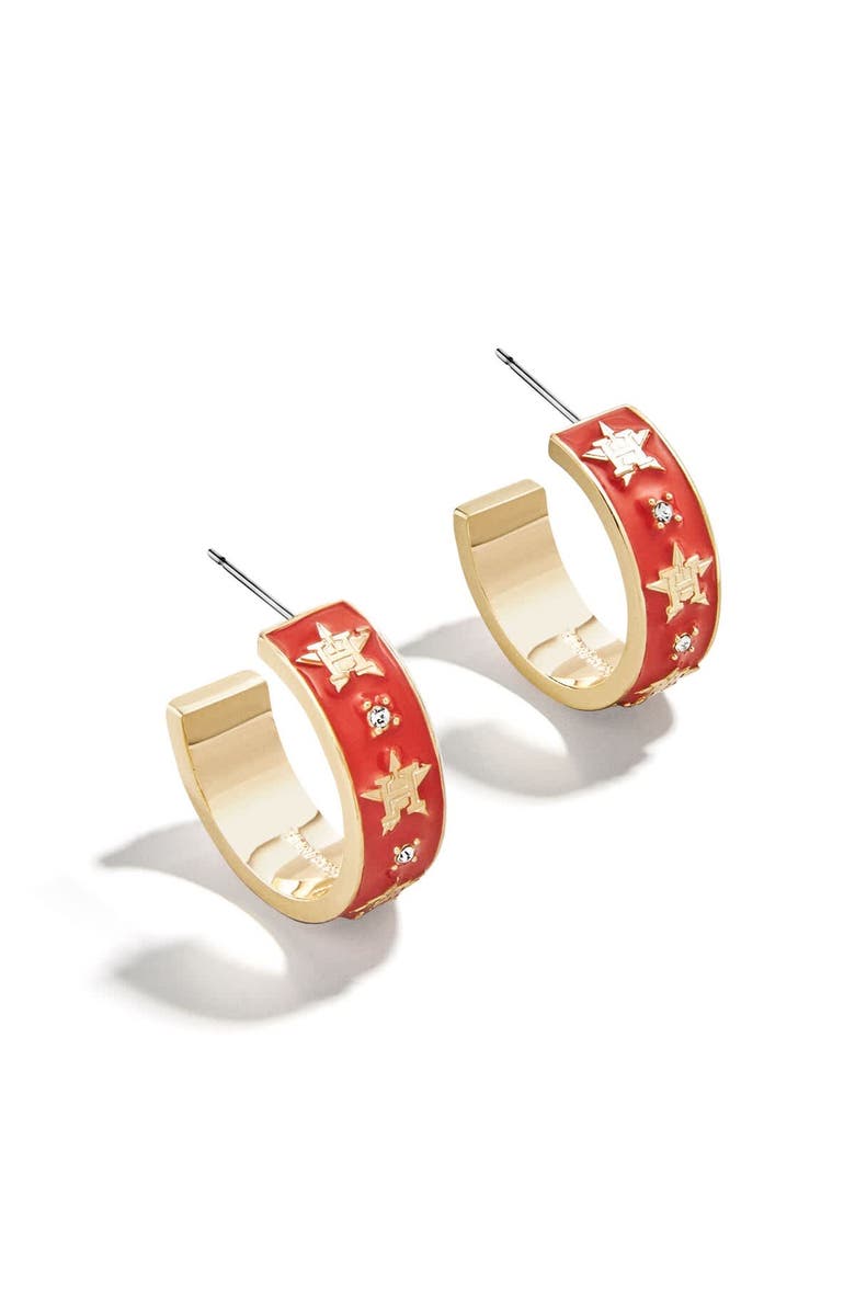 WEAR by Erin Andrews x BaubleBar Houston Astros Enamel Hoop Earrings, Main, color, Gold