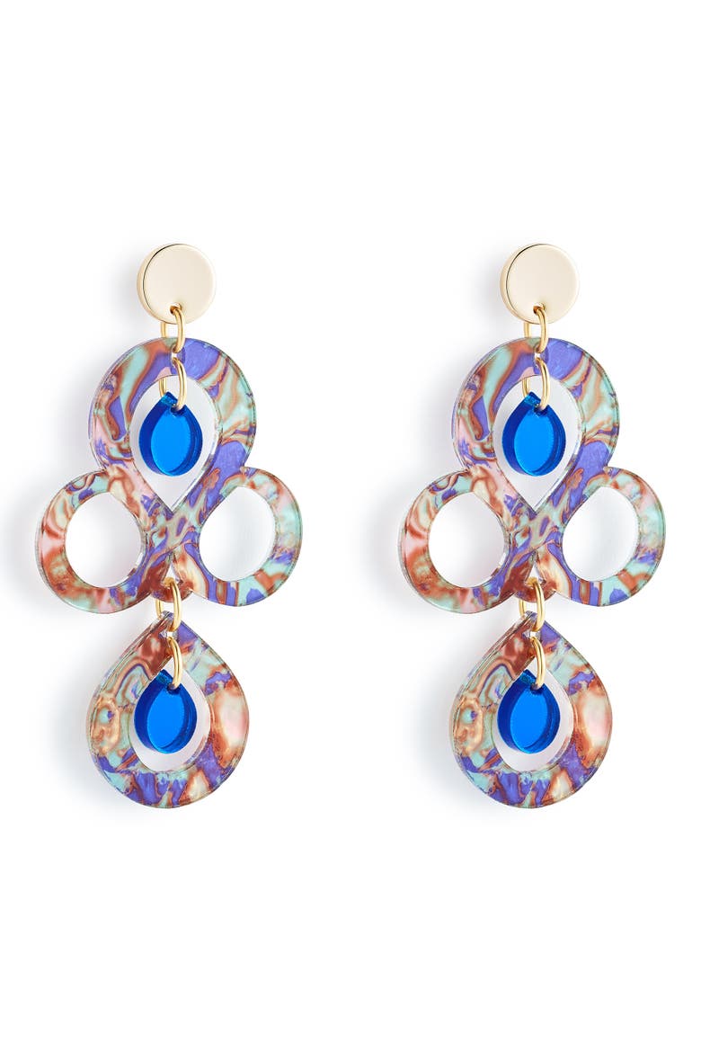 Petite Batik Earrings - Blue Splatter & Blue Mirror, Main, color, Blue Splatter & Blue Mirror