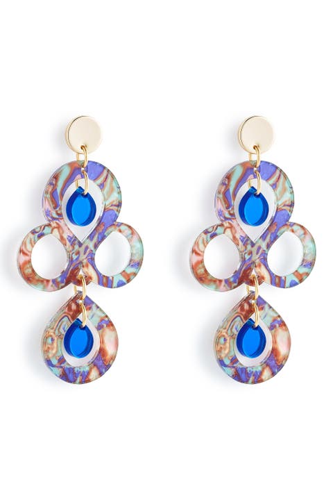 Petite Batik Earrings - Blue Splatter & Blue Mirror